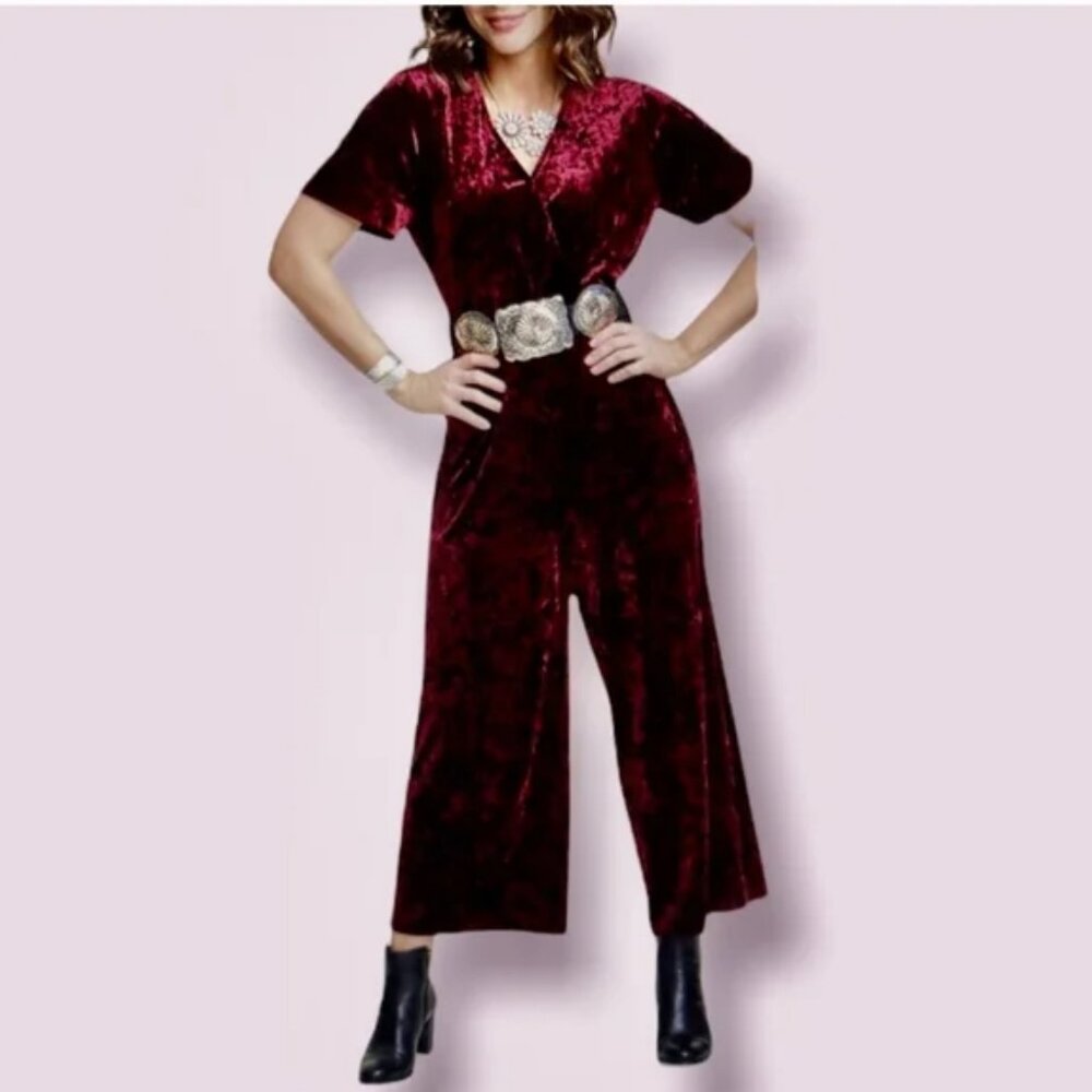 Wrangler Retro Burgundy Velvet Jumpsuit